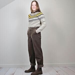 Weatherproof Fair Isle Nordic Sweater Gray Mustard Small